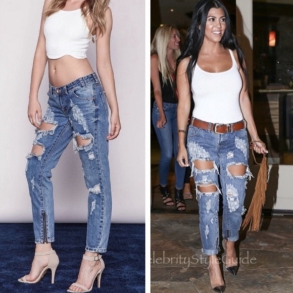 NWT One Teaspoon Freebirds Ripped Jeans in Vintage Blue Size 27 Kardashian - Picture 11 of 11